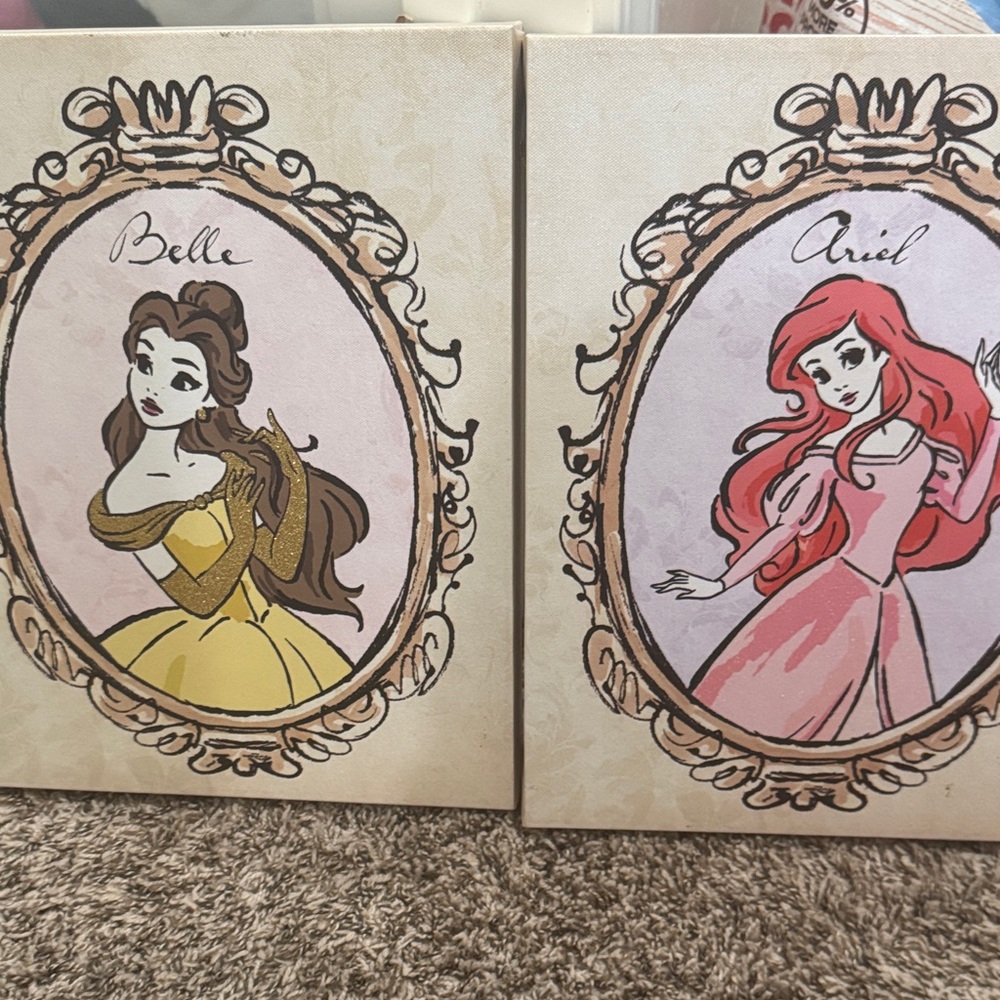 Disney Belle and Ariel Canvas Art in Yellow and Pink